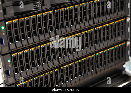 Large SAN Disk Cabinet In Rack At Datacenter Stock Photo