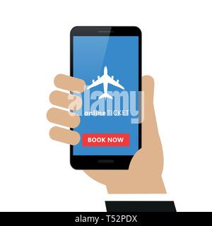 person books online flight ticket on the smartphone isolated on white background vector illustration EPS10 Stock Vector