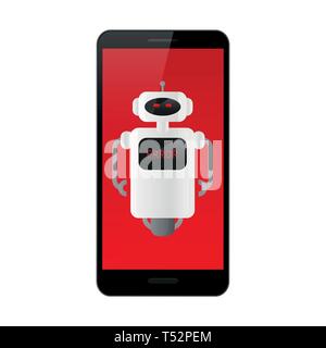 smartphone with red error display and robot isolated on white background vector illustration EPS10 Stock Vector