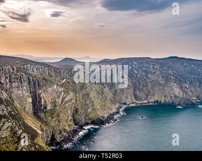 Aerial view of the cliffs of horn head at the wild atlantic way in Donegal - Ireland. Stock Photo