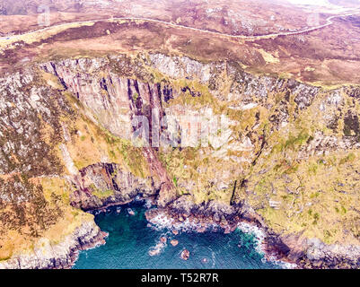 Aerial view of the cliffs of horn head at the wild atlantic way in Donegal - Ireland. Stock Photo