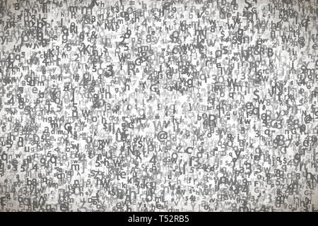 Many abstract chaotic complicated crypto symbols on white, data encryption binary code concept Stock Vector