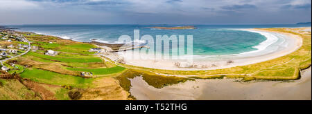 Aerial view of the famous Magheraroarty beach - Machaire Rabhartaigh - on the Wild Atlantic Way in County Donegal - Ireland. Stock Photo