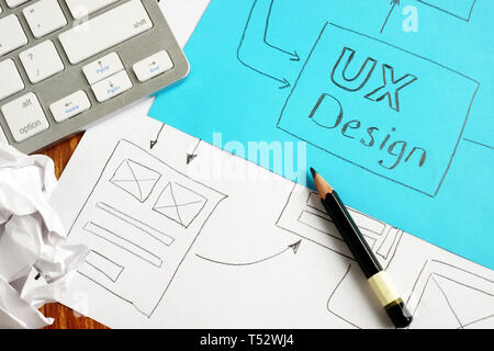 UX design and web site concept written on a page. Stock Photo