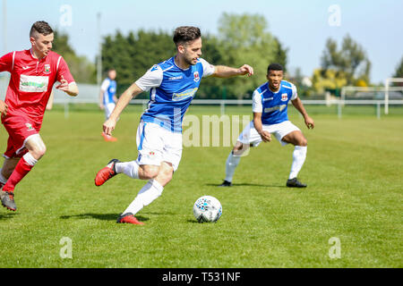 UNDY, UNITED KINGDOM. 20 April 2019. Penybont secured the Welsh Division One title after a 1-0 victory away at Undy Athletic. © Matthew Lofthouse - Fr Stock Photo