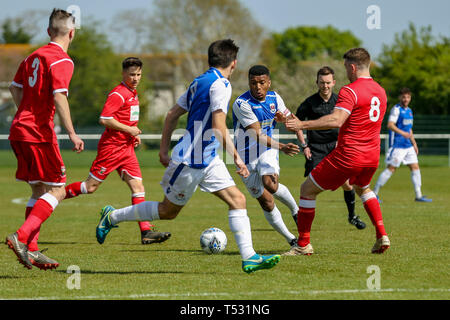 UNDY, UNITED KINGDOM. 20 April 2019. Penybont secured the Welsh Division One title after a 1-0 victory away at Undy Athletic. © Matthew Lofthouse - Fr Stock Photo