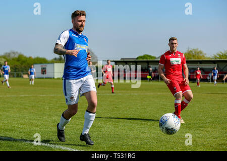 UNDY, UNITED KINGDOM. 20 April 2019. Penybont secured the Welsh Division One title after a 1-0 victory away at Undy Athletic. © Matthew Lofthouse - Fr Stock Photo