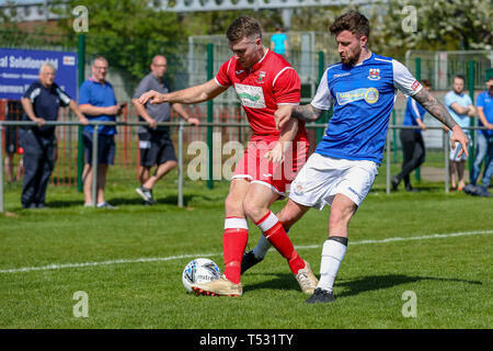 UNDY, UNITED KINGDOM. 20 April 2019. Penybont secured the Welsh Division One title after a 1-0 victory away at Undy Athletic. © Matthew Lofthouse - Fr Stock Photo