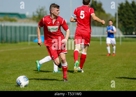 UNDY, UNITED KINGDOM. 20 April 2019. Penybont secured the Welsh Division One title after a 1-0 victory away at Undy Athletic. © Matthew Lofthouse - Fr Stock Photo