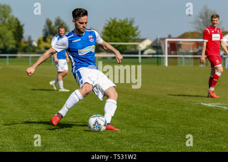 UNDY, UNITED KINGDOM. 20 April 2019. Penybont secured the Welsh Division One title after a 1-0 victory away at Undy Athletic. © Matthew Lofthouse - Fr Stock Photo