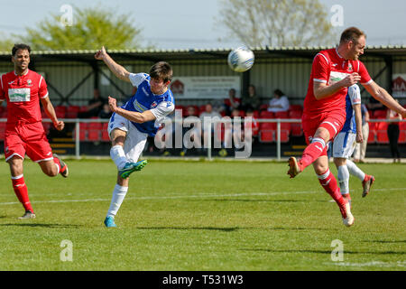 UNDY, UNITED KINGDOM. 20 April 2019. Penybont secured the Welsh Division One title after a 1-0 victory away at Undy Athletic. © Matthew Lofthouse - Fr Stock Photo