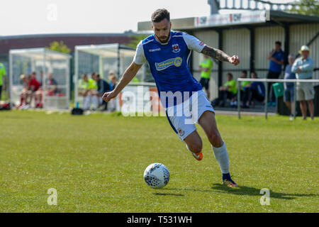 UNDY, UNITED KINGDOM. 20 April 2019. Penybont secured the Welsh Division One title after a 1-0 victory away at Undy Athletic. © Matthew Lofthouse - Fr Stock Photo