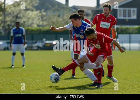 UNDY, UNITED KINGDOM. 20 April 2019. Penybont secured the Welsh Division One title after a 1-0 victory away at Undy Athletic. © Matthew Lofthouse - Fr Stock Photo