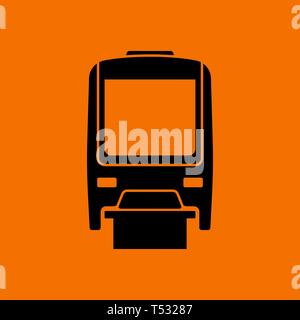 Monorail  icon front view. Black on Orange background. Vector illustration. Stock Vector
