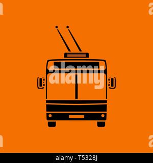 Trolleybus icon front view. Black on Orange background. Vector illustration. Stock Vector
