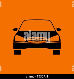 Sedan car icon front view. Black on Orange background. Vector illustration. Stock Vector