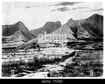 Colonial valley on Juan Fernandez, Robinson Island, anonym  1897 Stock Photo