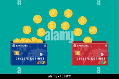 Bank plastic card to card money transfer. Internet banking, contactless and wireless payment and exchange, financial transactions in network. Vector i Stock Vector