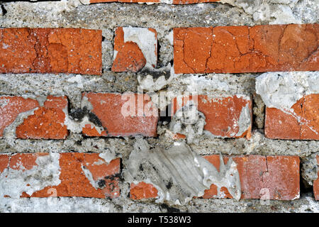 Old bricklaying of a fireplace in an abandoned house built in the middle of the last century. Background. Stock Photo