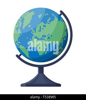 World map silhouette. Globe in dots on plastic stand. Cartography and geography. Vector illustration in flat style Stock Vector