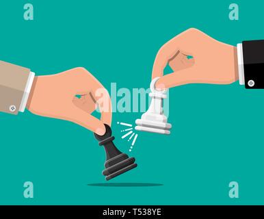 Businessman holding in hand pwan chess figure. Goal setting. Smart goal. Business target, competition, management concept. Achievement and success. Ve Stock Vector