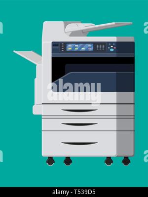 Office multifunction machine. Printer copy scanner device. Proffesional printing station. Vector illustration in flat style Stock Vector