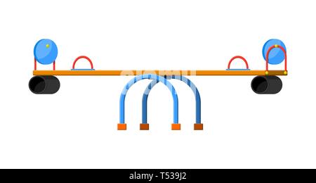 Swing - balancer for kids. Skating together. Metal swing icon with seats. Childrens playground. Vector illustration in flat style Stock Vector