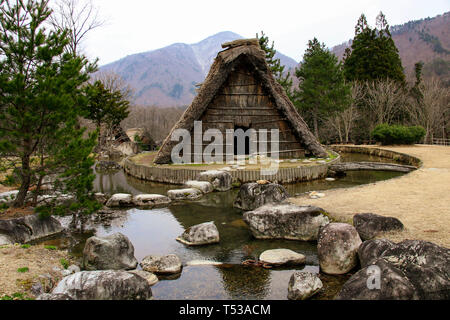 The famous traditional gassho-zukuri farmhouses in Shirakawa-go village, Japan. Stock Photo