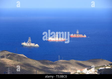 Ship to oil and gas drilling stay on port at Gran Canaria Island. Stock Photo