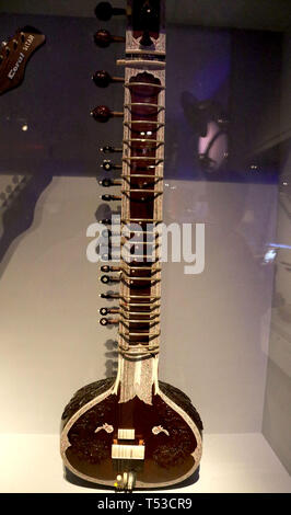 April 20, 2019 - New York City, New York, U.S. - SITAR owned RAVI SHANKAR on display at the 'Play It Loud: Instruments of Rock and Roll' exhibit held at the Metropolitan Museum of Art. (Credit Image: © Nancy Kaszerman/ZUMA Wire) Stock Photo