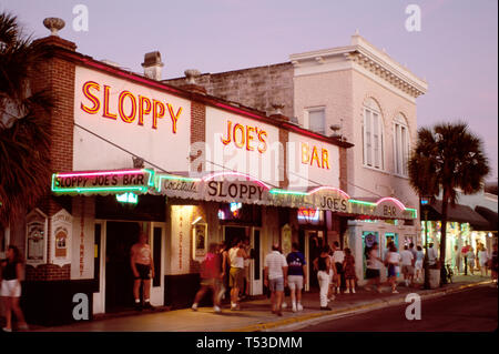 Florida Keys Key West Duval Street Sloppy Joe's Bar,author Ernest Hemingway front entrance night, Stock Photo