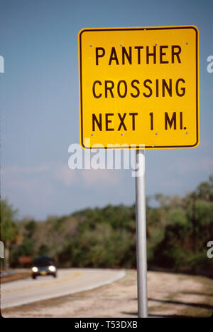 Florida Everglades Big Cypress National Reserve Tamiami Trail,US highway Route 41,Panther Crossing sign,information,advertise,market,notice,reading,le Stock Photo