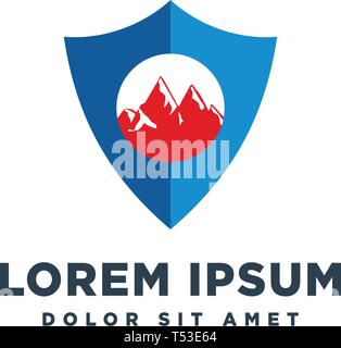 mountain shield protection logo template vector illustration icon element isolated Stock Vector