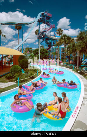 Florida,Osceola County,Orlando,Kissimmee,Water Mania Theme Park,public land,recreation,tubing down artificial river water slides,FL311 Stock Photo