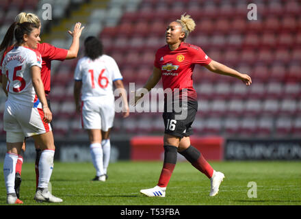 Manchester United's Lauren James celebrates scoring her side's fifth goal of the game during the FA Women's Championship match at Leigh Sports Village. Stock Photo