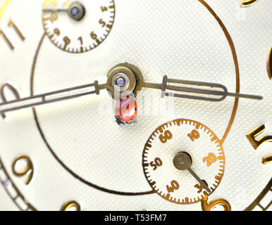 Ladybug on an old clock surface., time concept Stock Photo