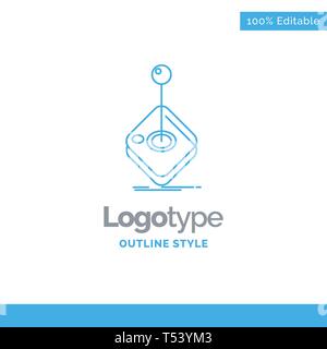 Blue Logo design for Arcade, game, gaming, joystick, stick. Business Concept Brand Name Design and Place for Tagline. Creative Company Logo Template.  Stock Vector