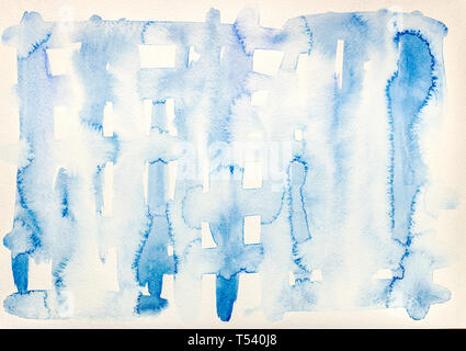 abstract blue aquarelle spots on white watercolor paper. colorful background Stock Photo