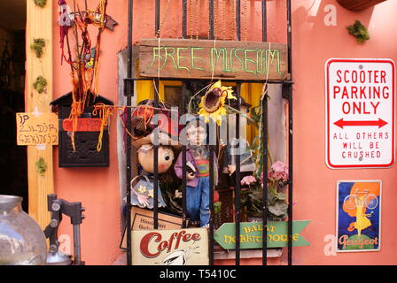 Toys museum window and door street view on June 10, 2016 in Balat, Istanbul Fatih. Stock Photo