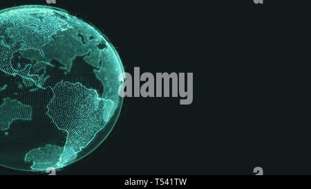 Earth rotating loop of rotating glowing dots stylised world globe with orbits with copy space Stock Photo