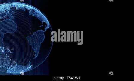 Earth rotating loop of rotating glowing dots stylised world globe with orbits with copy space Stock Photo
