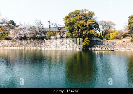 The Walls and Water around Hiroshima Castle , Japan Stock Photo