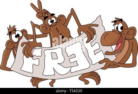 Cartoon monkeys holding a banner in their hands vector illustration Stock Vector