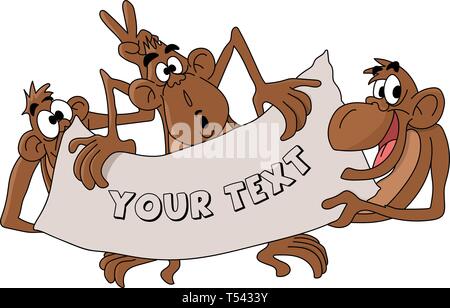 Cartoon monkeys holding a banner in their hands vector illustration Stock Vector