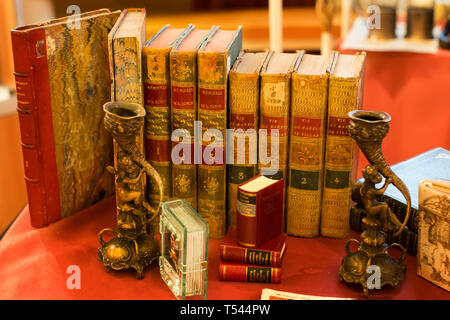 Belarus, the city of Gomel, on November 16, 2017. Ancient books of the eighteenth century. Ancient literature. Still life from rare old books Stock Photo