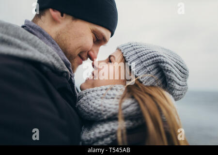 Young couple wearing warm clothing Stock Photo