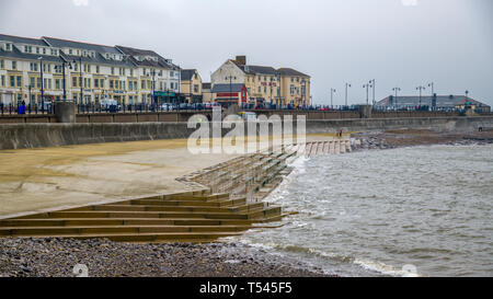 The  concrete beach and steps at Porthcawl, Mid Glamorgan, UK, 8th April 2019 Stock Photo