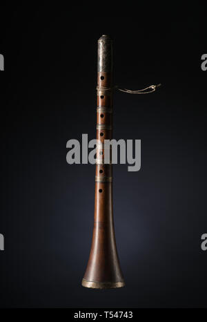 ancient asian woodwind musical instrument on a black background, surnay Stock Photo