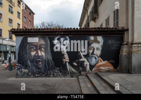 Mural in Corso Porta Ticinese street in Milan Stock Photo