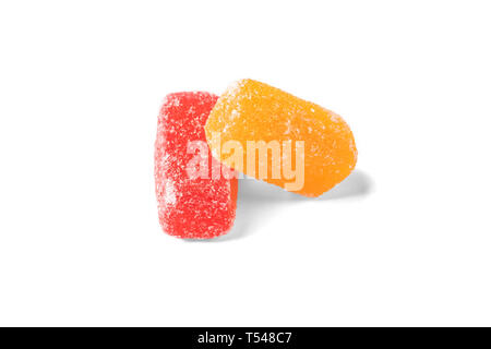 Two marmalade sweets. Yellow lies on red. Isolate on white background Stock Photo